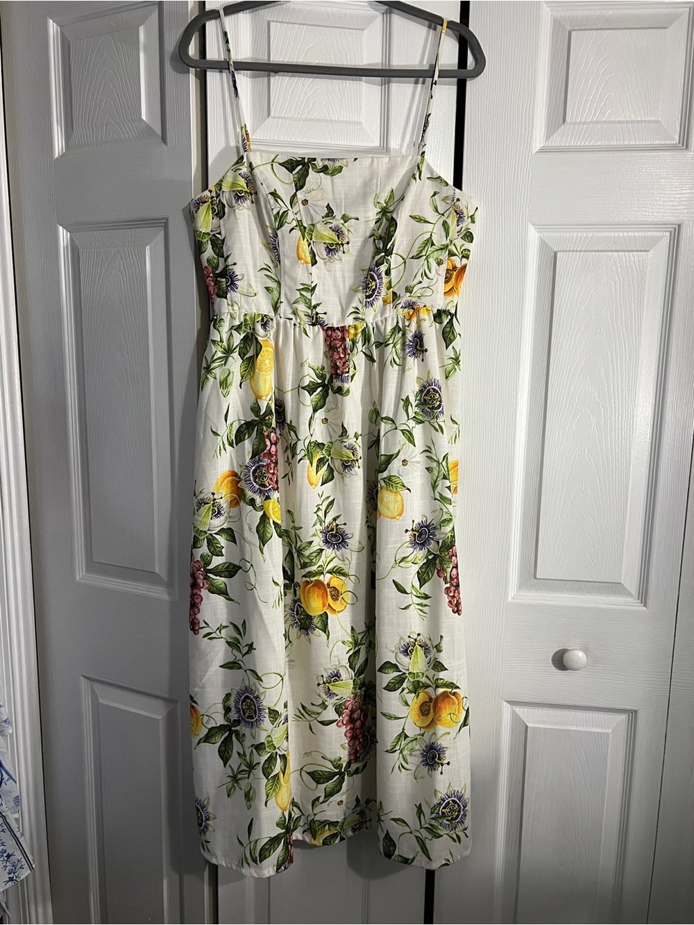 H&M White Lemon & Botanical Print Spaghetti-Strap Maxi Dress